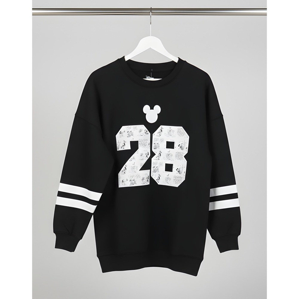 Disney Black Mickey Mouse #28 Long Sleeved Varsity Style Jersey-XS (Oversized)